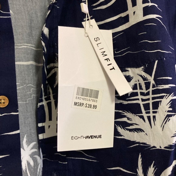 Eighth Avenue Blue & White Palm Print Cotton Button Down Shirt Men’s Size L - Picture 16 of 16